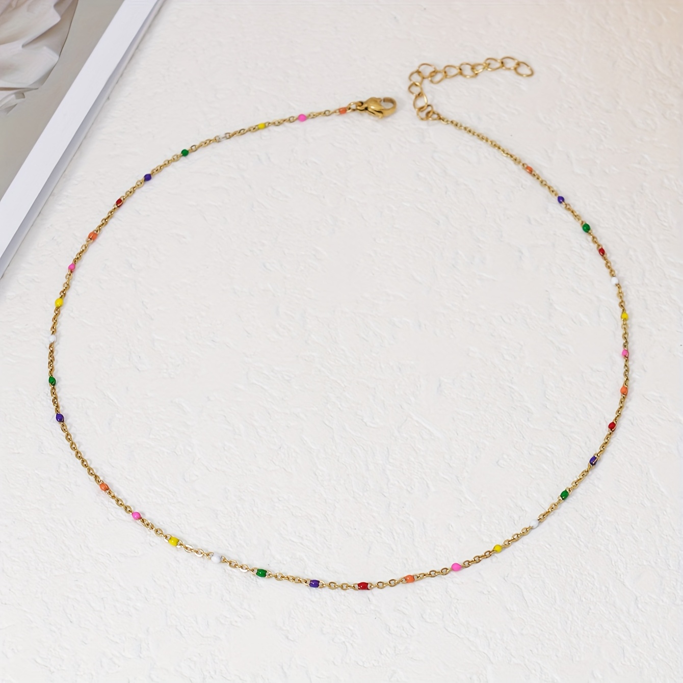 Image of 1pc Of Women's Choker Necklace, Minimalist Mini Colorful Stainless Steel Bead Chain Necklace, Jewelry Additions