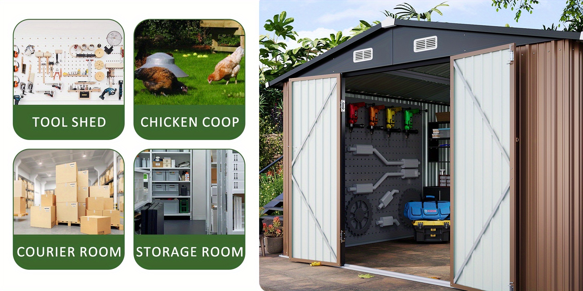 10x12ft Heavy-Duty Metal Tool Shed - Brown Weatherproof Storage for Garden Tools, Spacious & Durable with Sliding Doors, Ideal for Backyard, Lawn, or Garden Use, Outdoor Storage Shed, Sliding Door Design, Secure Sliding Doors