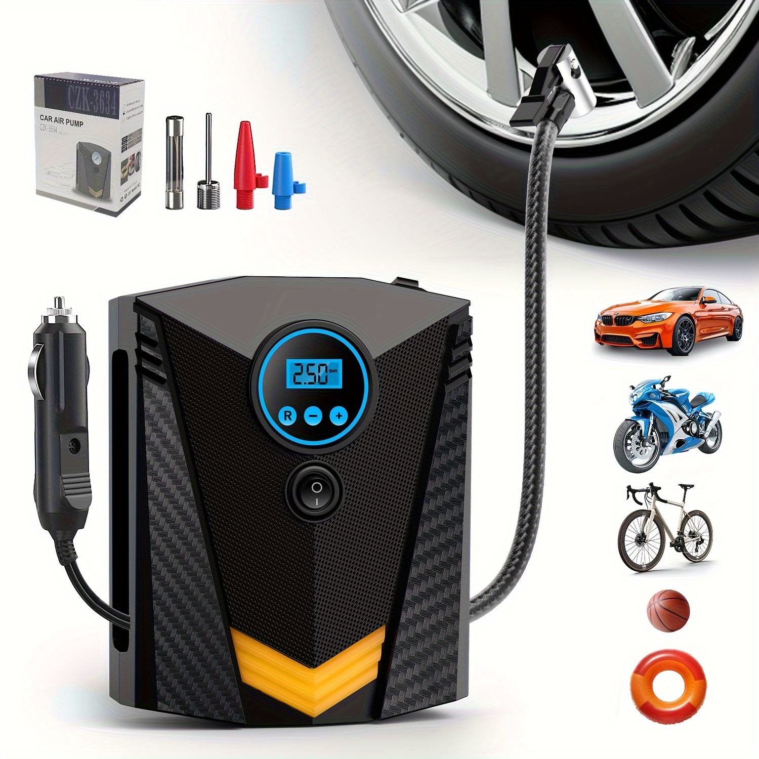 

Tire Inflator Air Compressor 12v Portable Air Compressor Car Accessories Auto Tire Pump 100psi With Led Light Pump For Car Tires Bicycles Other Inflatables