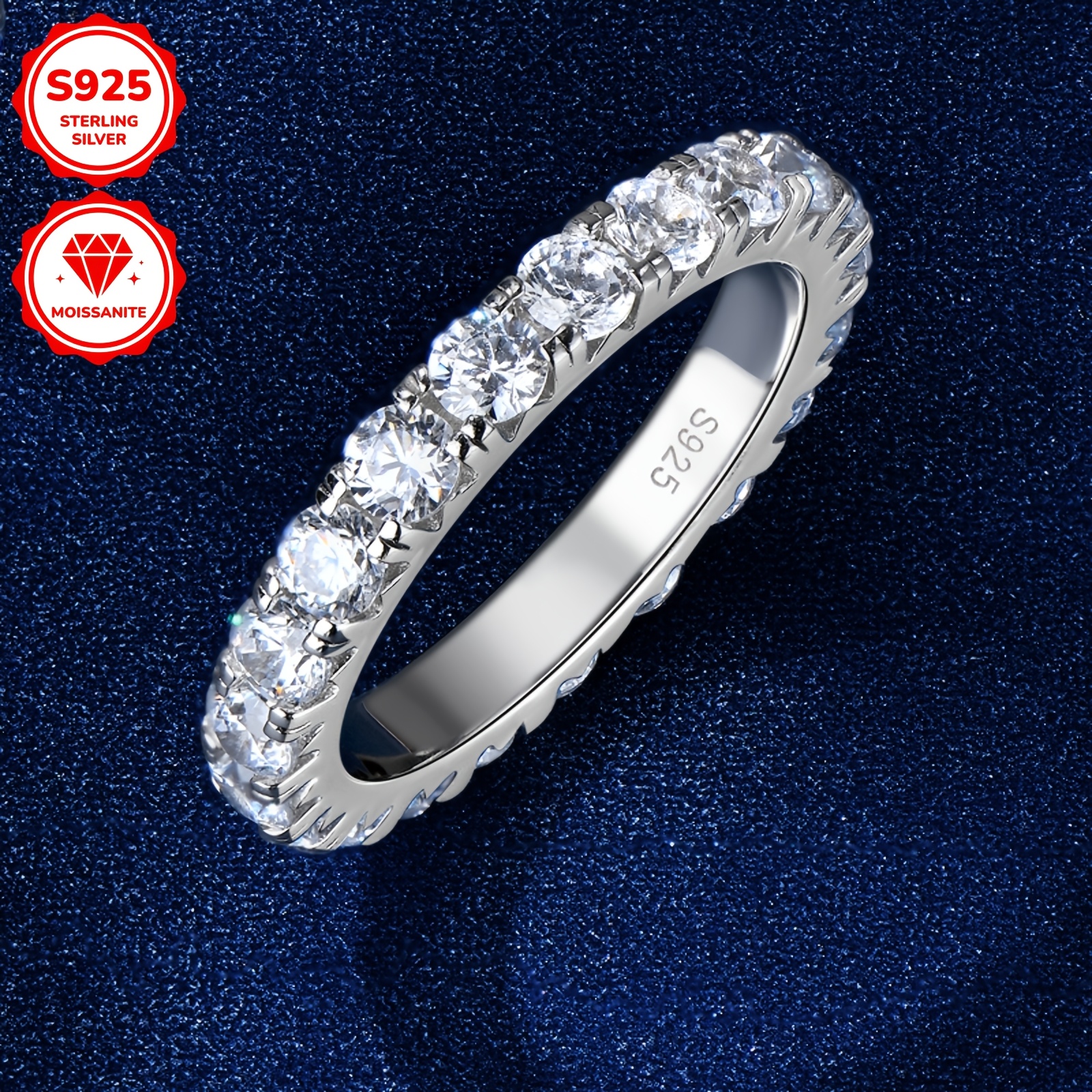Classic 925 Sterling Silver Eternal Ring with Moissanite Stones