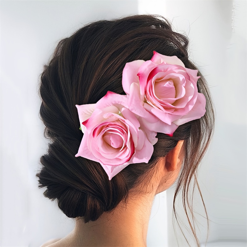 

1pc Bridal Dual 3d Red Rose Flower Hair Comb, Vintage Velvet-like Textured Floral Hair Accessory, Elegant Sophisticated Fashion Headpiece For Women, Hair Design Styling Tool