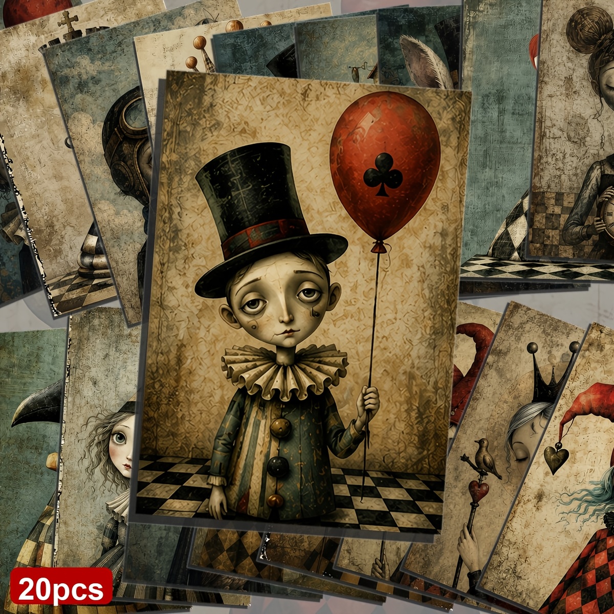 TEMU 20-pack Vintage Whimsical Character Illustration Postcards - Fixed Size 10x14.5cm Victorian Retro Style, Classic Pinup Illustrations, Junk