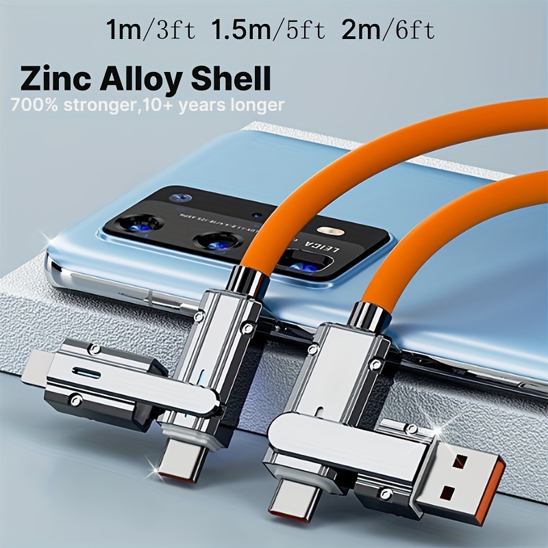 

4 In 1 Usb C Cable For Cable 120w [fast Charging & Data Sync] Flat Braided Anti-tangle With Multi Charging Cable Combo /type C/usb A Ports [3ft/5ft/6ft/]
