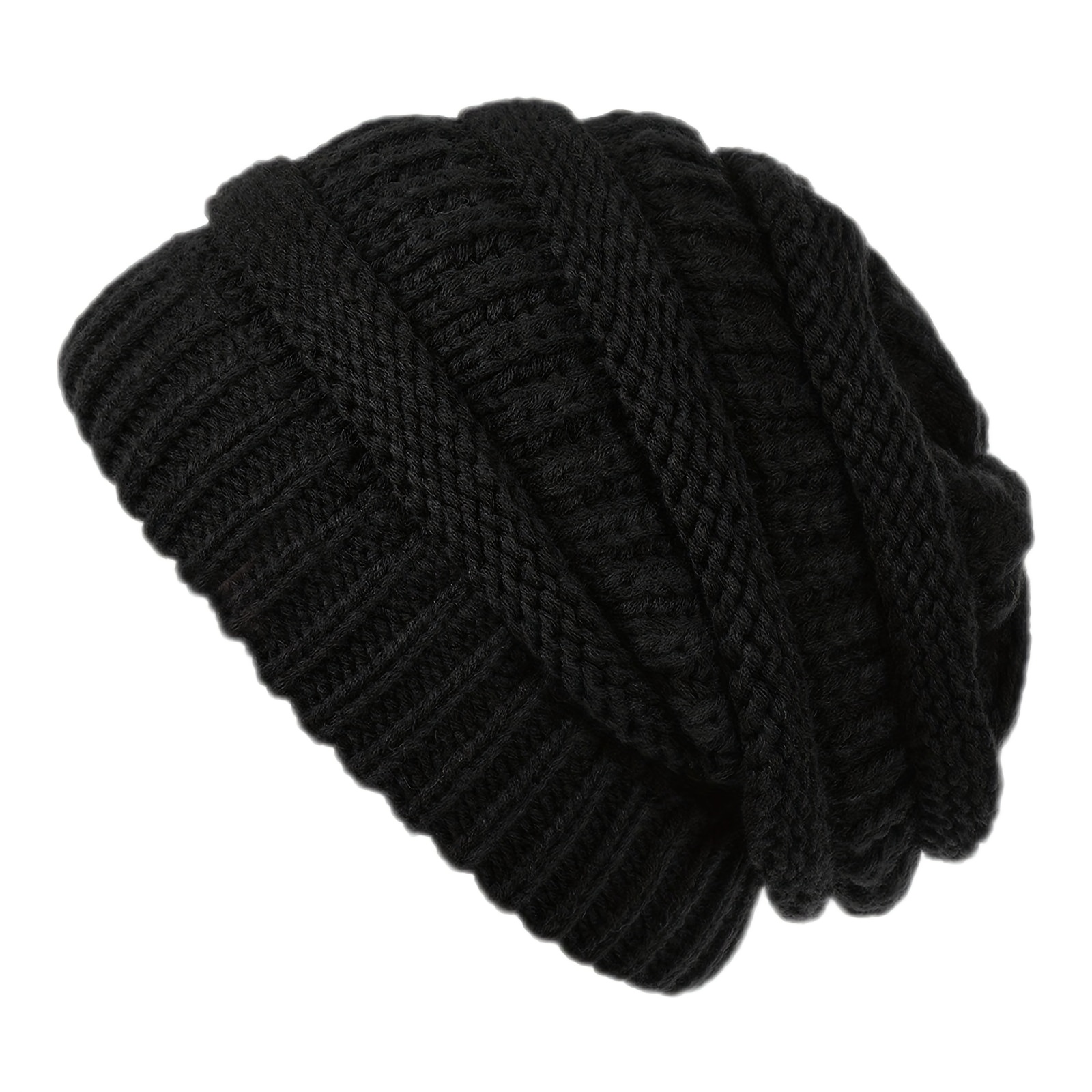 TEMU Bonnet de style européen et américain, chaud, doux et extensible, bord pour adultes, bonnet de ski à large bord, non doublé