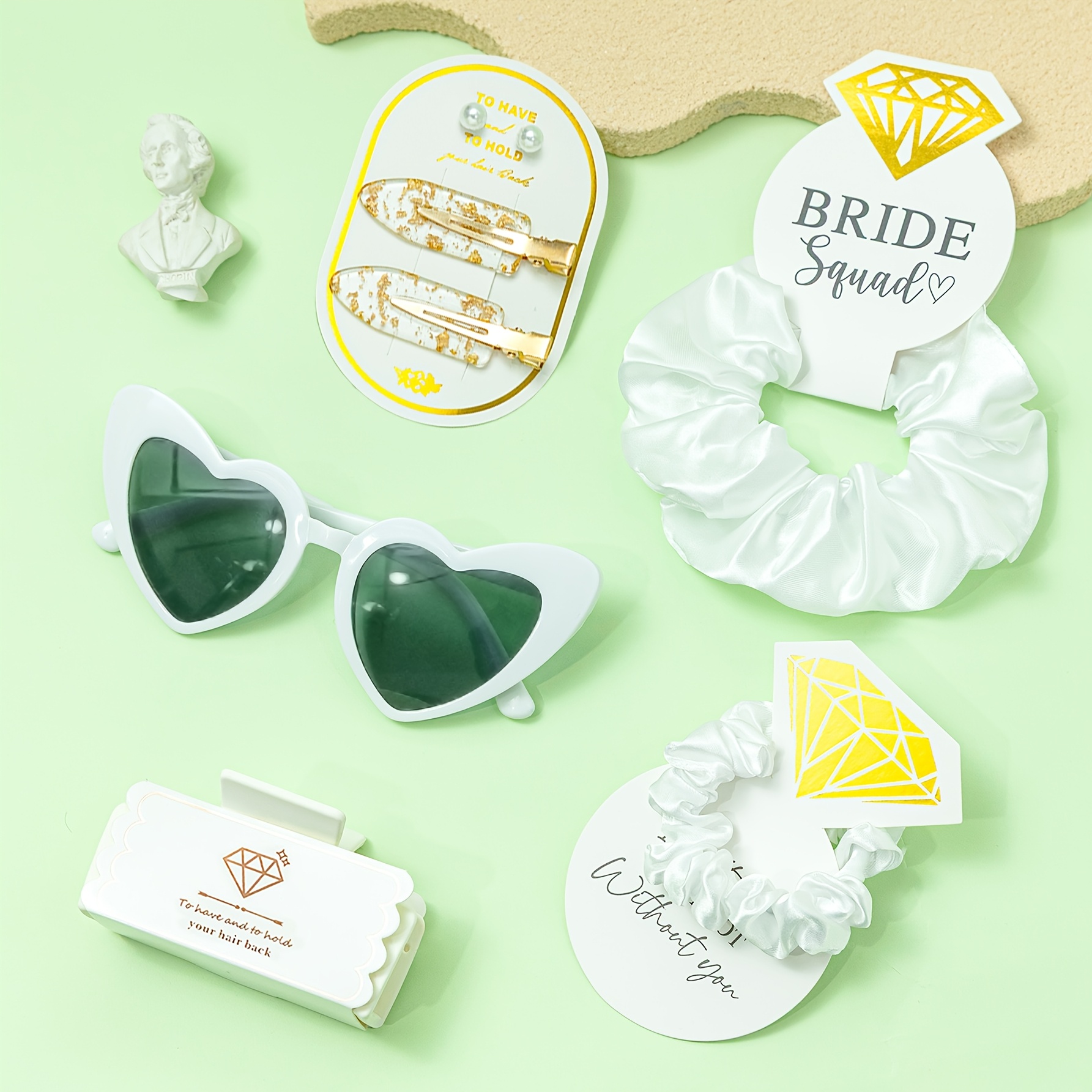 TEMU Hochzeitszeit Weiße Satin Haargummis mit Hochzeitsparty-Karte, geeignet als Geschenk für Braut und Brautjungfern, 5er Set