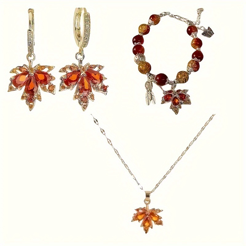 

4- Necklace Bracelet Jewelry Set, Inlaid And Synthetic Zirconia, Suitable For Christmas And , For Women