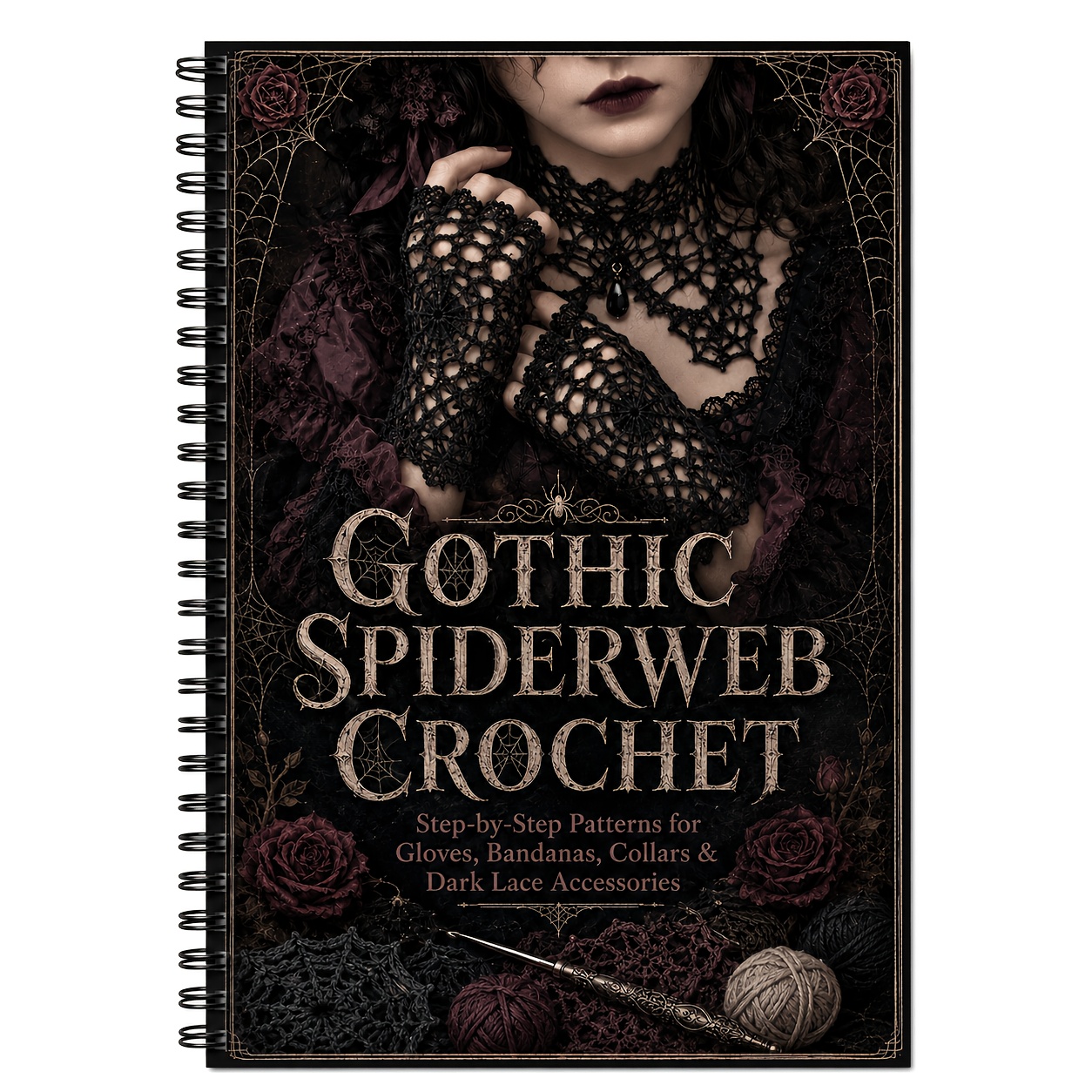 TEMU Halloween Gothic Style Crochet Pattern Journal, Hand Pullover Scarf Neck Flower Necklace Wristband Cuff A5 Size, Handmade Tutorial , Retro Style