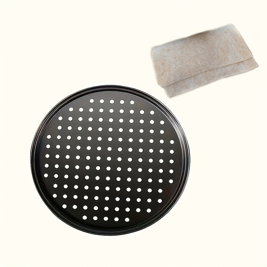 Image of 3pcs Set, Including 1 Pizza Baking Pan With Oven Holes And A 2pcs Loofah Cloth Set, Perforated Pizza Baking, Suitable For Home, Restaurant, And Hotel Use