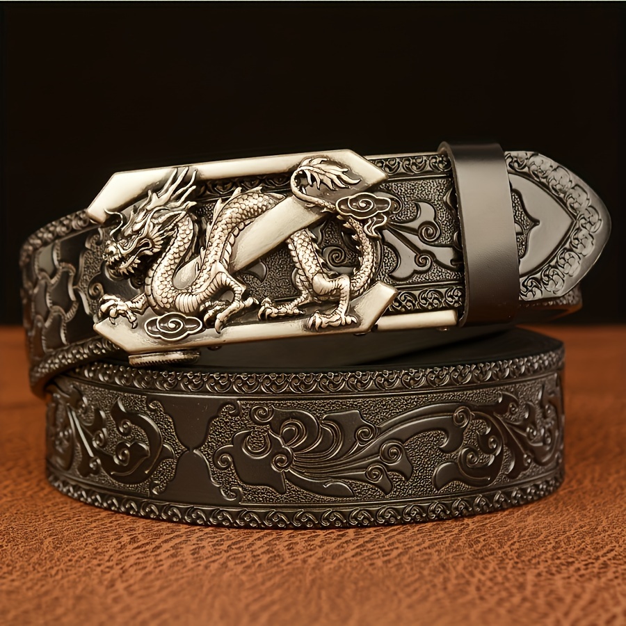 Men's Vintage Faucet Automatic Two-layer Leather Belt, Business Casual Durable Comfortable Waistband, Gift For Dad Or Boyfriend