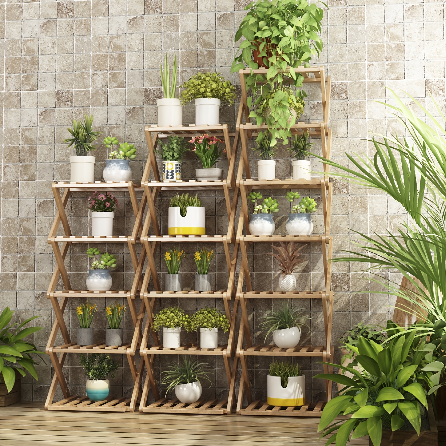 

Multi-tier Plant Stand - Wood, Mold- For Indoor & Outdoor Use, Garden, Patio, Living Room Decor