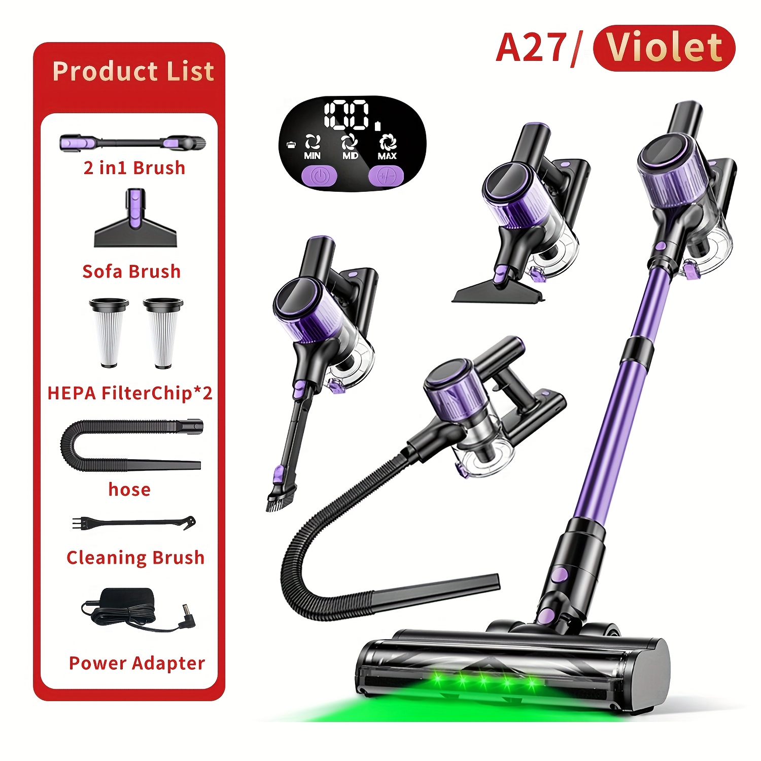 High Suction Cordless Home Vacuum Cleaner, 10-in-1 Upright Vacuum Cleaner With Upgraded Extra-long Hose, Anti- Brush, , Upholstery Brush For Home, Hardwood Floors, Carpets, Pet Hair, Car Cleaning