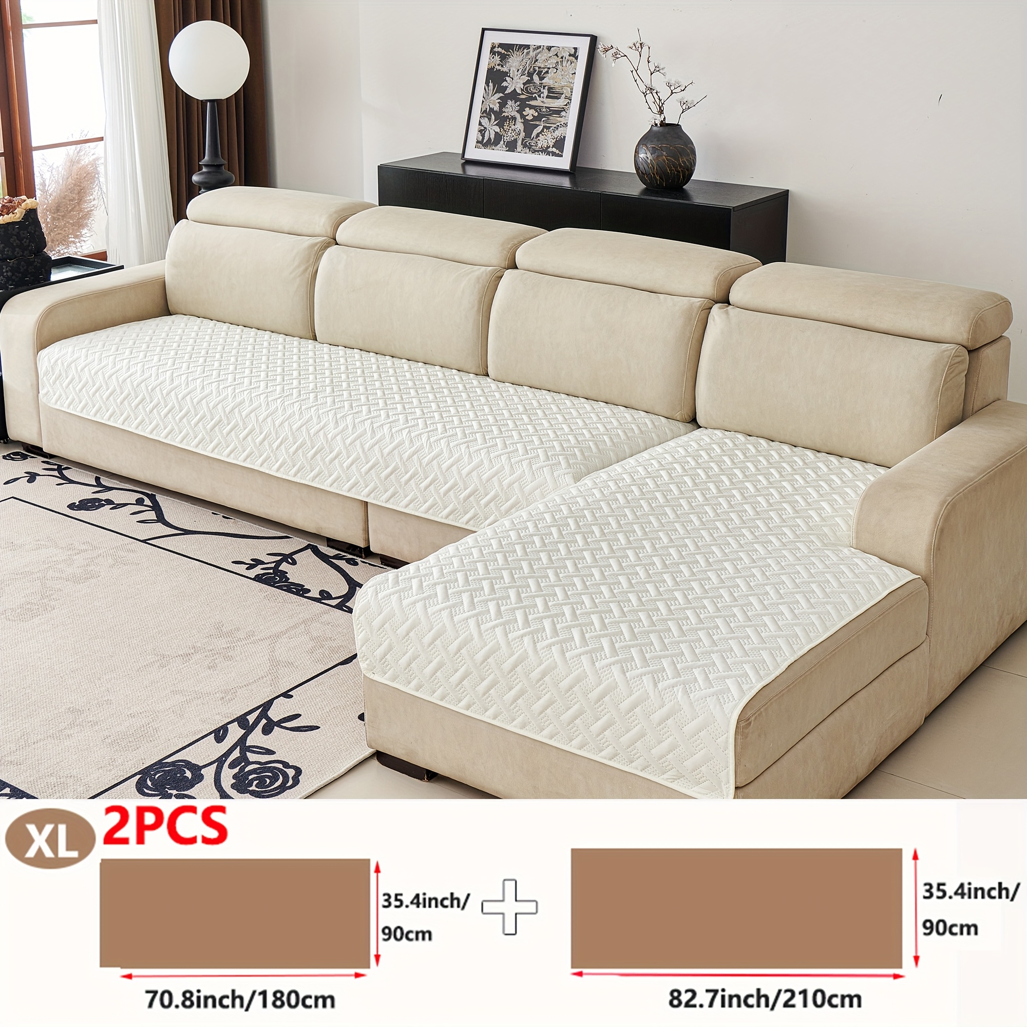 TEMU [grid Ultrasonic]set Of 2 Grid Ultrasonic Embossed Sofa Covers, Modern Sofa Slipcovers, Durable Sofa Protectors, Pet-friendly, Non-slip Backing,