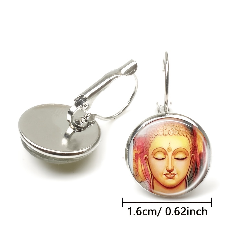 2pcs Buddha Meditation Round Glass-Inlaid Earrings Set