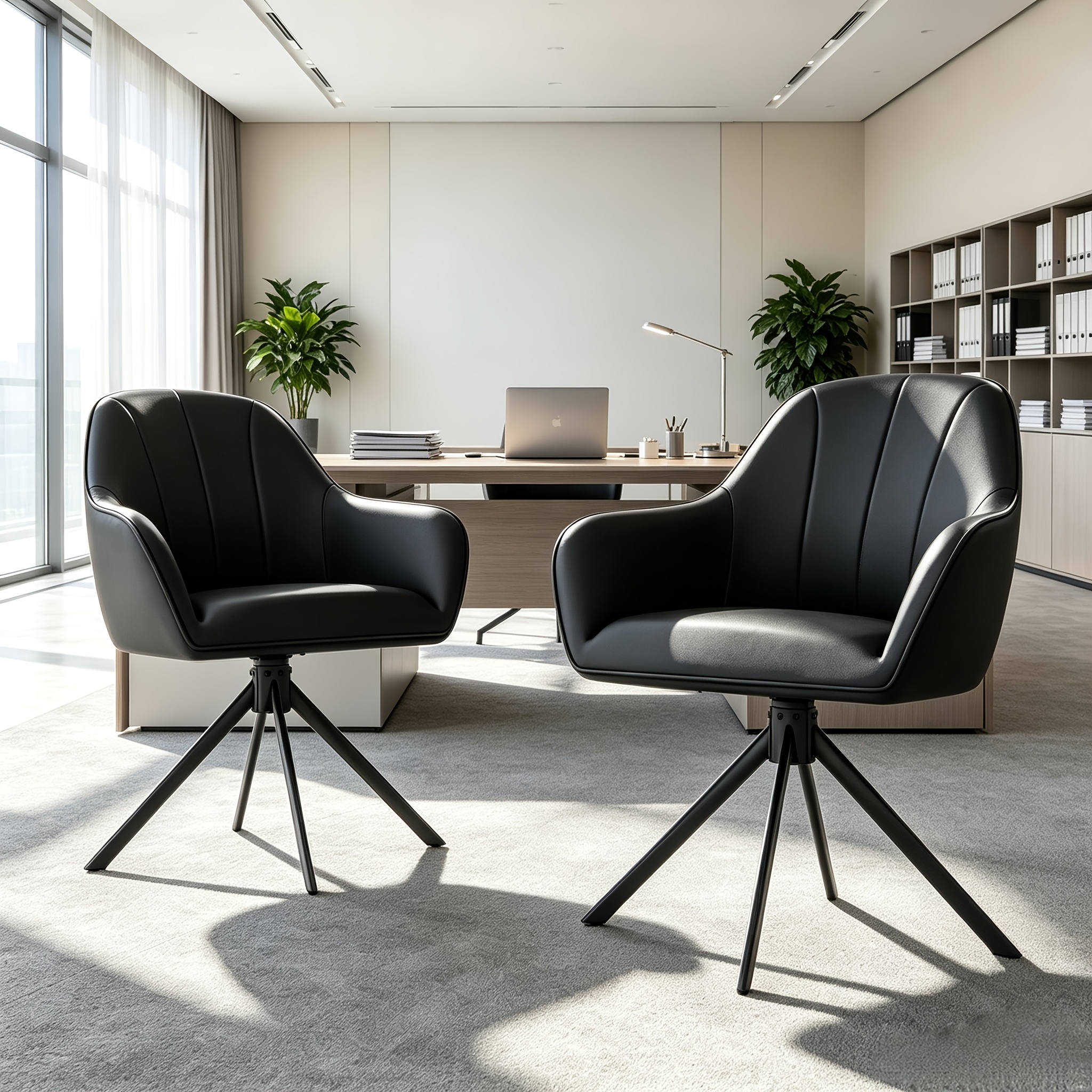 Image of Swiveling Office Chair With Armrests, 360° Rotation, Medieval-, Metal Legs, Suitable For Offices And Studies