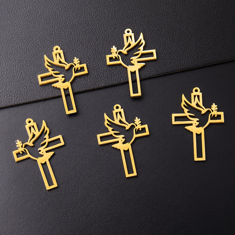 Image of 5pcs/pack Jewelry Making Parts And Additions 304 304 304 Stainless Steel 18k Gold Plated Praying Faith Cross Element Peace Shape Pendants Necklace Earrings Keychain Jewelry Additions