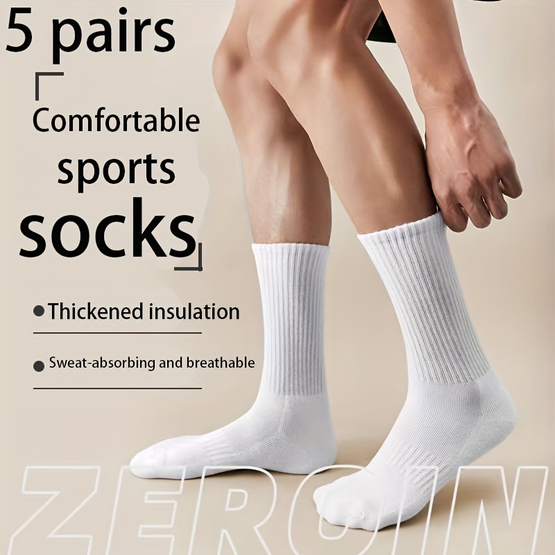 

5 Pairs Of Men's Solid Crew Socks, Anti Odor & Sweat Absorption Breathable Socks, For All Seasons Wearing