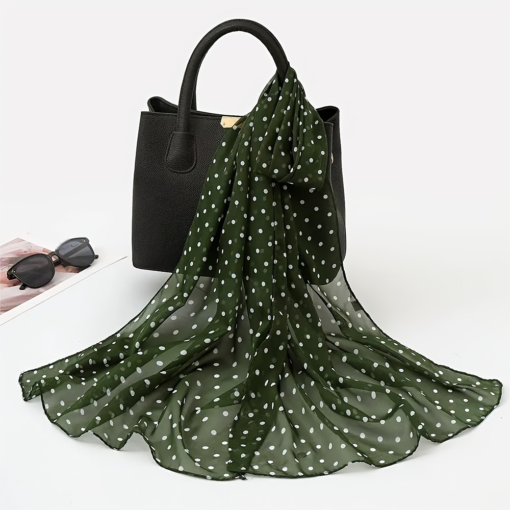 TEMU This Polka Dot Scarf Features A Retro Versatile Style, Made From Lightweight And Translucent Chiffon Fabric With Strong Drape And Flowing