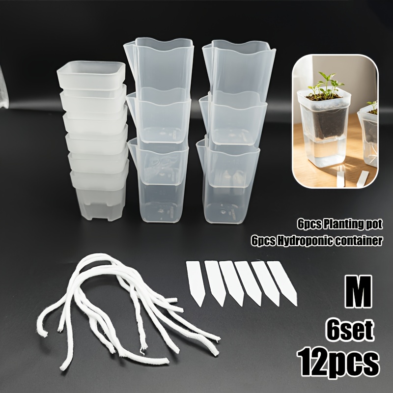 TEMU 6 Sets (12 piezas) Macetas Transparentes de Autoregación con Indicador de Nivel de Agua - Pequeños Jardineras de Plástico con Orificios de