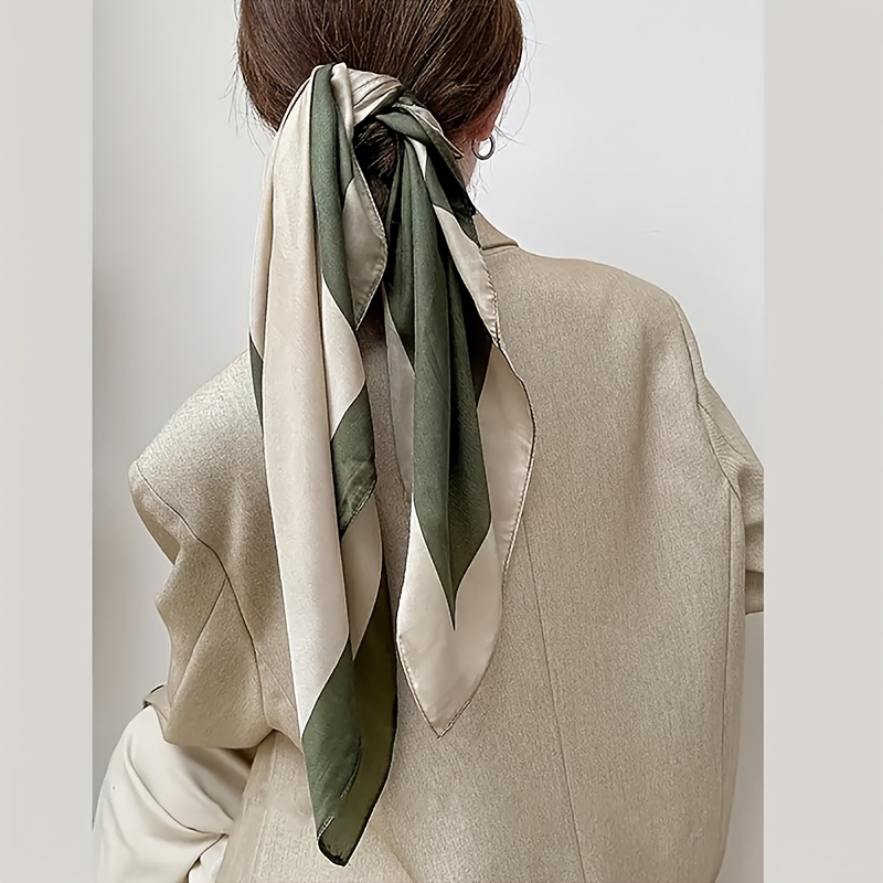 TEMU Green And Patterned Square Scarf | 27.5*27.5 Inches, Feel, Lightweight And Breathable, Suitable For , Fabric
