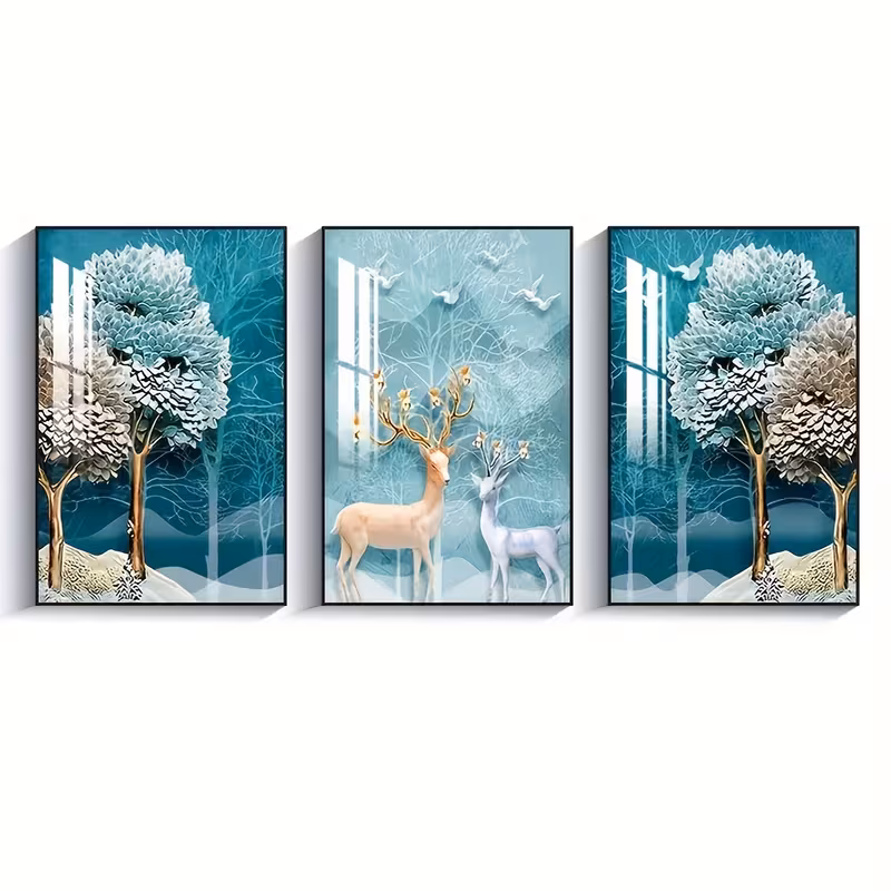 2d flat set of 3 modern abstract leaf wall art canvas paintings suitable for living room decor unframed details 0