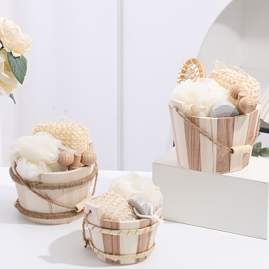 

Ensemble d'accessoires de bain en bois avec luffa, éponges et brosses - Kit de spa non parfumé pour un , fonctionnement manuel, aucune pile requise.