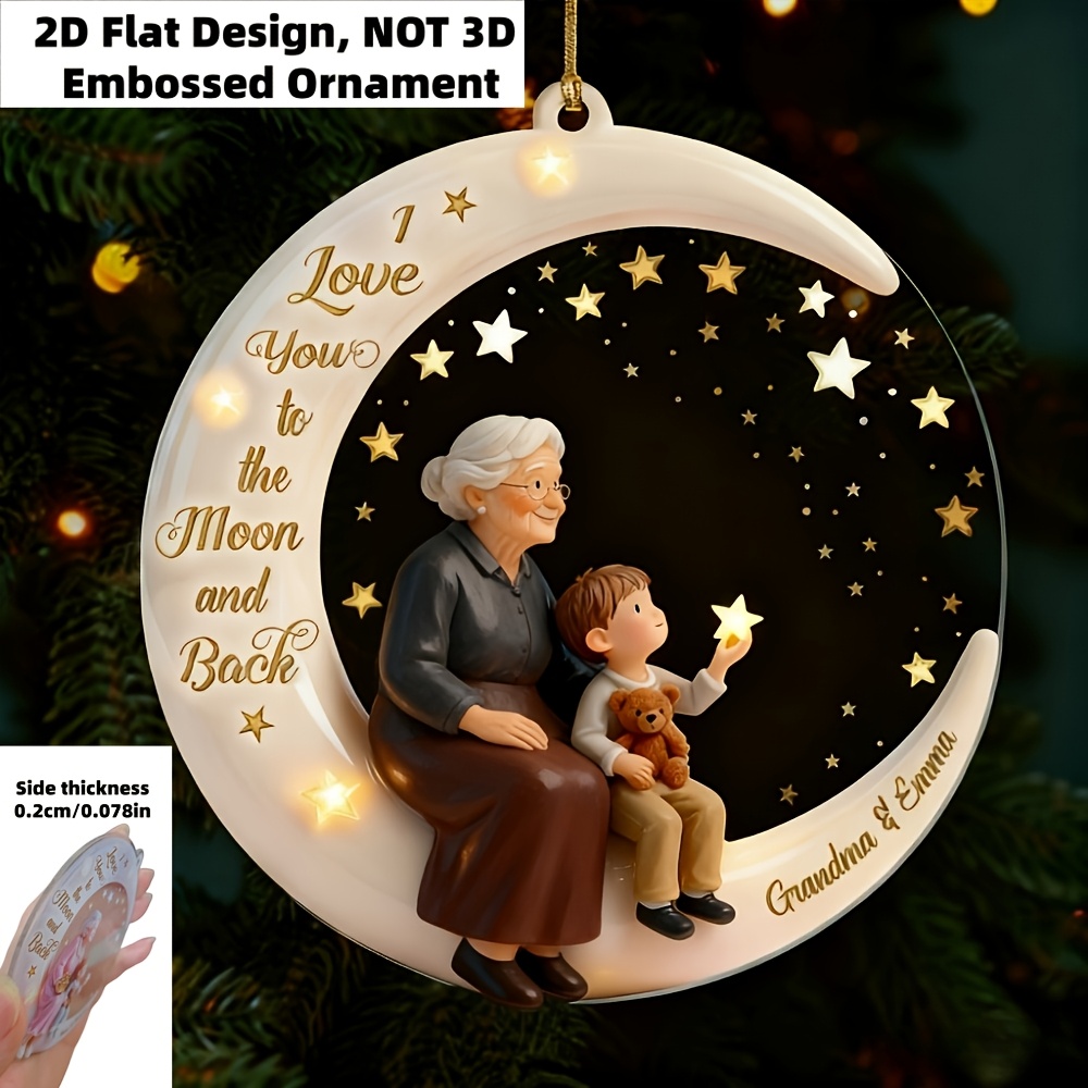 TEMU 2d Flat, 2d Flat Acrylic Ornament, Not 3d Embossed, Uv Printed Custom Name Grandpa Grandchild Moon Christmas Tree Hanging Decor, Halloween &
