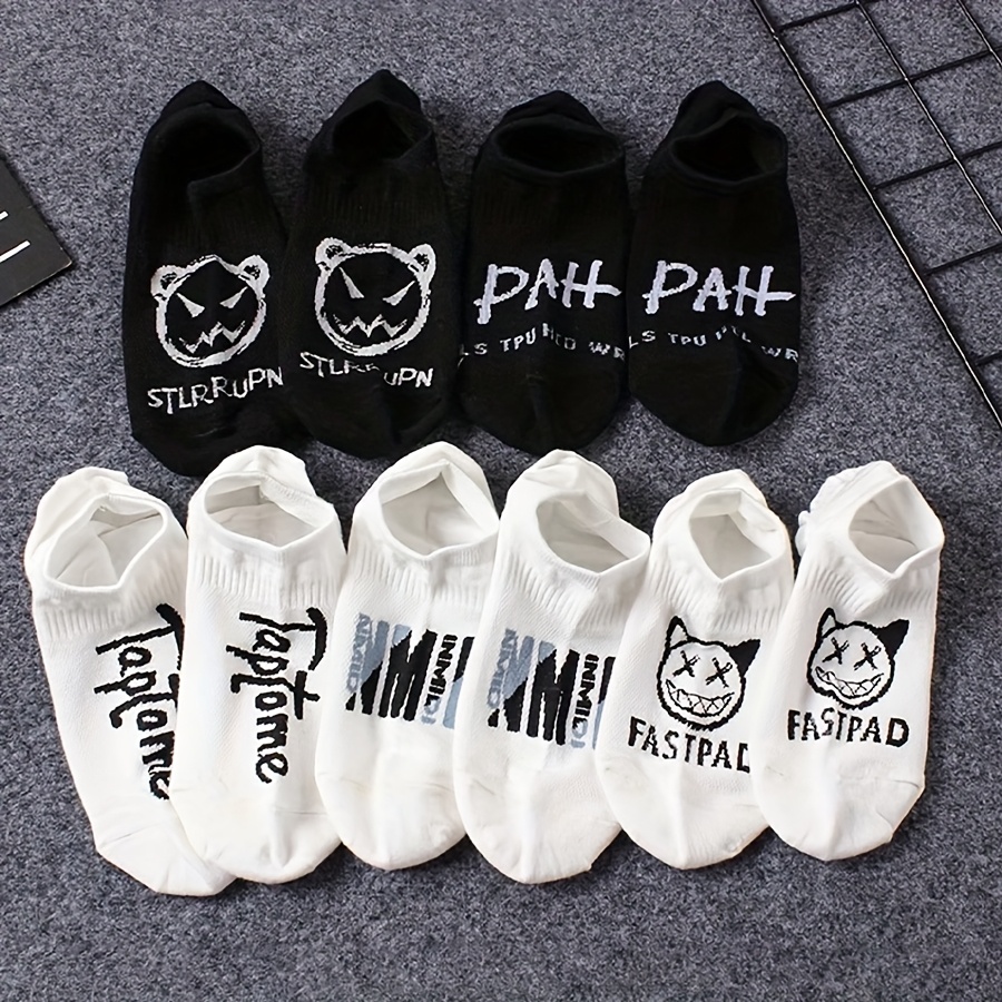 E-shop -Socken für Herren, trendige dünne Sommer-Socken mit Cartoon-Buchstaben, niedrig geschnittene unsichtbare rutschfeste Crew-Socken, vielseitiger