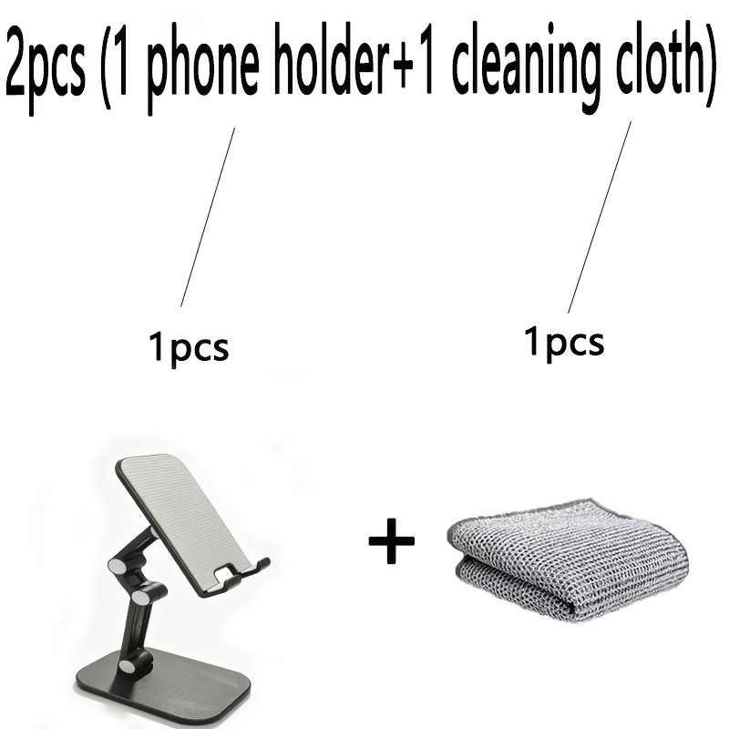 TEMU 2pcs(1 Phone 1 Cleaning Cloth) 1 Phone Holder, Foldable Phone Holder With Adjustable Height And Angle, Suitable For Desktop, 11.94cm-33.02cm