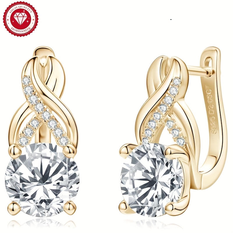 925   moissanite ring earrings in ear earrings   round cut 925 pure silver earrings lady earrings mothers day gift anniversary gift Product details 0