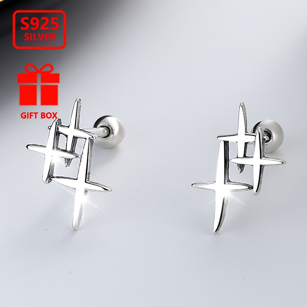 

2pcs Unique S925 Sterling Silver Earrings For Women For Wear (about 1.03g)