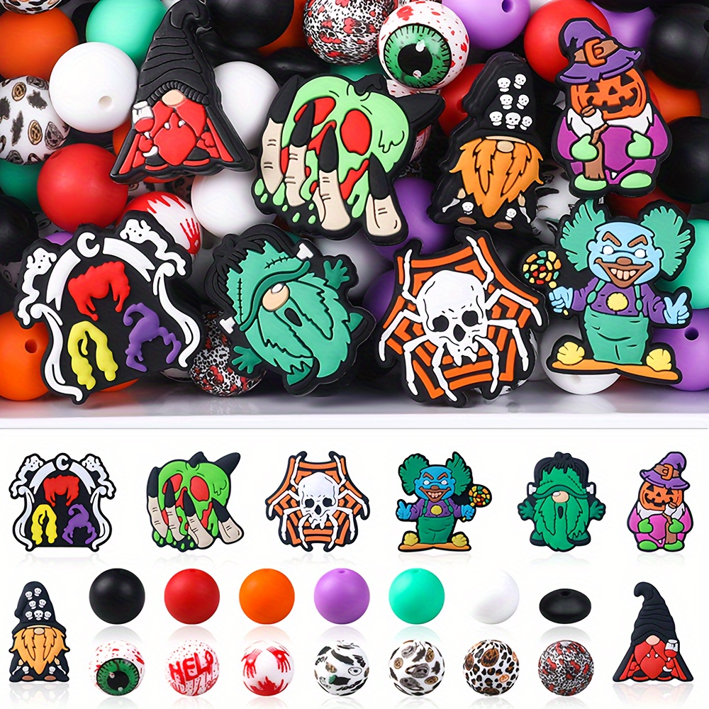 

103-piece Halloween Silicone Bead Set - Spooky & Spacer Beads For Diy Jewelry, Keychains, Bracelets, Necklaces & Crafts