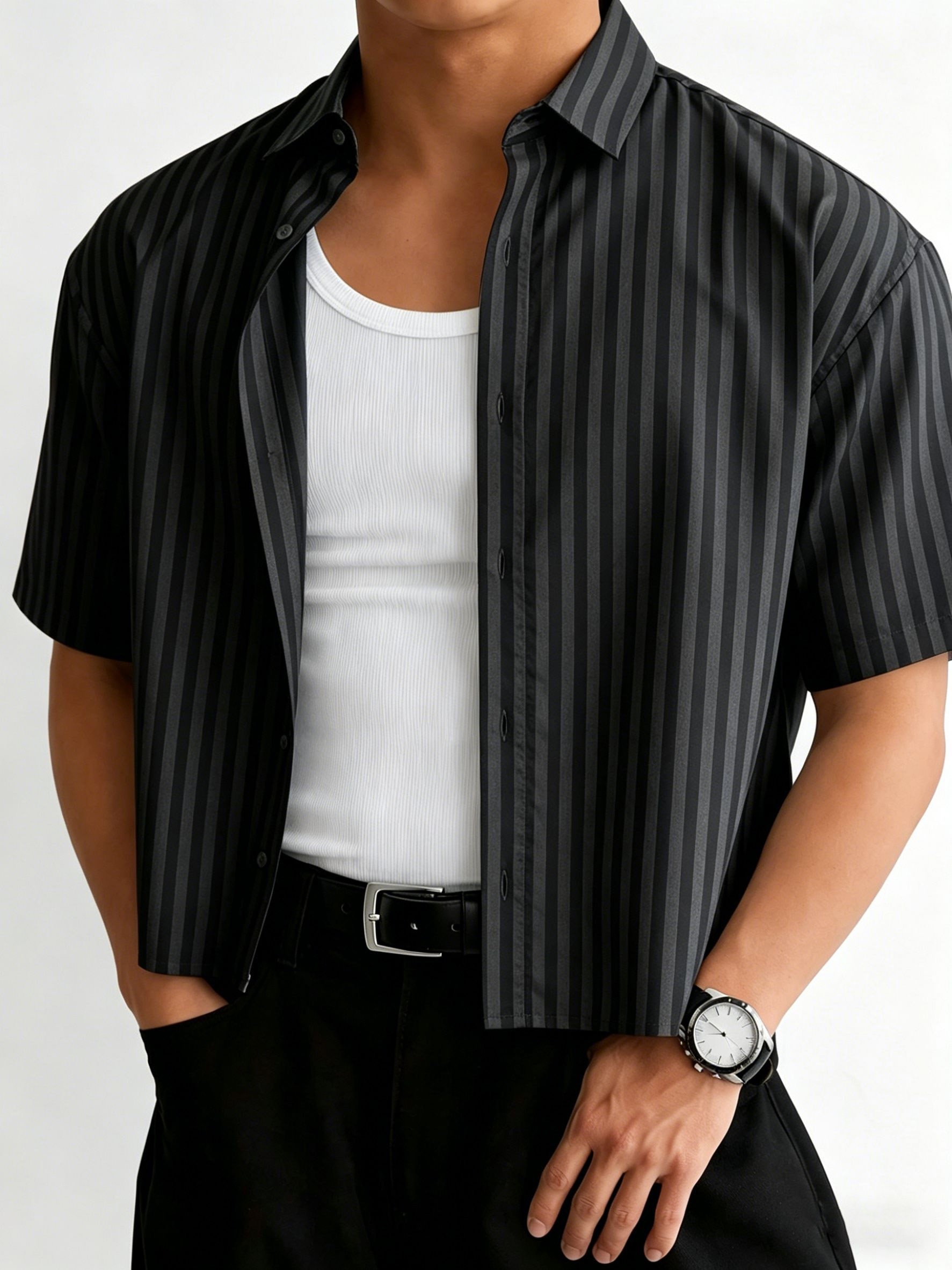   short sleeve shirt for men loose fitting cropped top trendy versatile streetwear