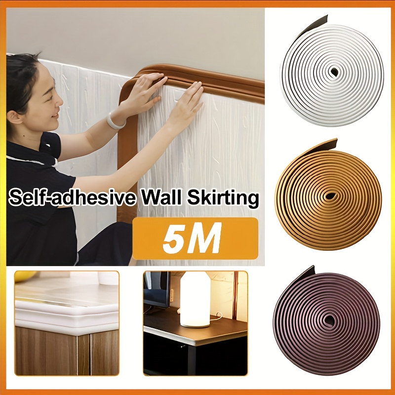 

Self-adhesive Rubber Wall Skirting Trim Line Border 5m - Contemporary 3d Baseboard Wallpaper Sticker, Glossy Finish, Washable, Waterproof For Home Decor - No Electricity Needed