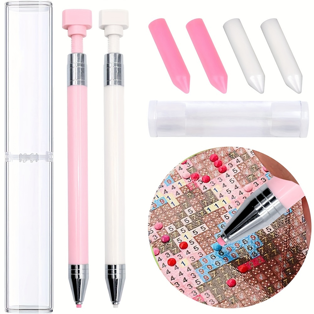 

Diamond Painting Pen Set With Wax - Refillable & Retractable Plastic Craft Tools For Rhinestones, Beads Gems Pickup, Diamond Art Accessories, Nail Art Application - Includes Storage Box & Wax Inserts