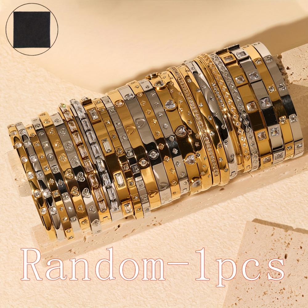 TEMU 1pc Of Random Stainless Steel Bracelet For Women, With A Colored Jewelry Cleaning Cloth. This Hypoallergenic Stainless Steel Bracelet Is Durable