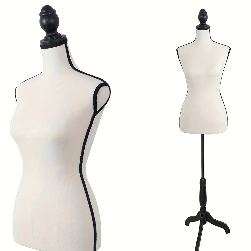 Mannequin De Couture Femme Taille XL 42/44 - Buste Réglable En Hauteur, Housse écru à Fleurs Noires Lavable (pied Noir)