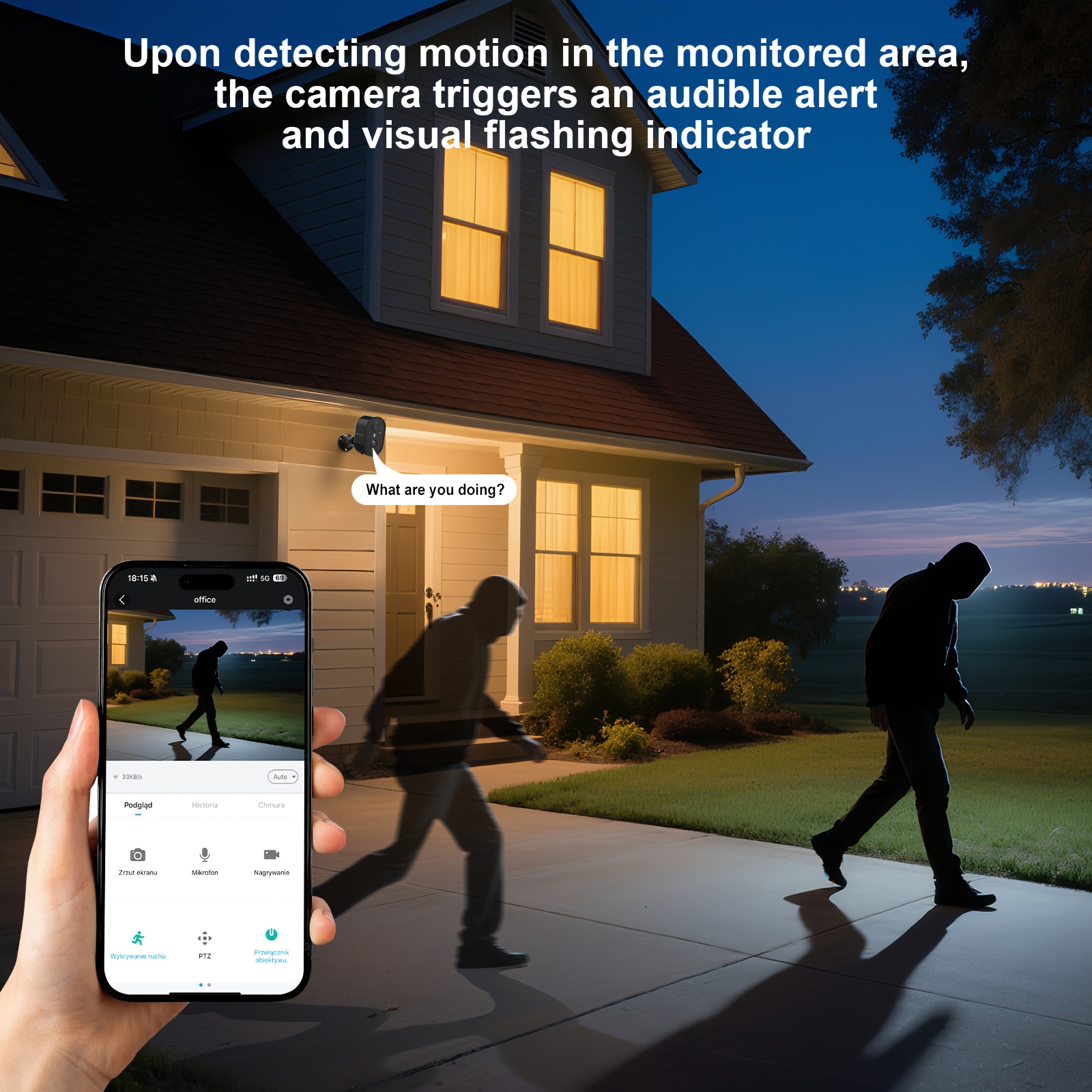 Projecteur de sécurité extérieur sans fil à énergie solaire, modes de vision nocturne intelligentes, vision nocturne couleur, détection de mouvement IA, conversation bidirectionnelle, sirène de projecteur, compatible Alexa, indice de résistance aux intempéries – Image 8