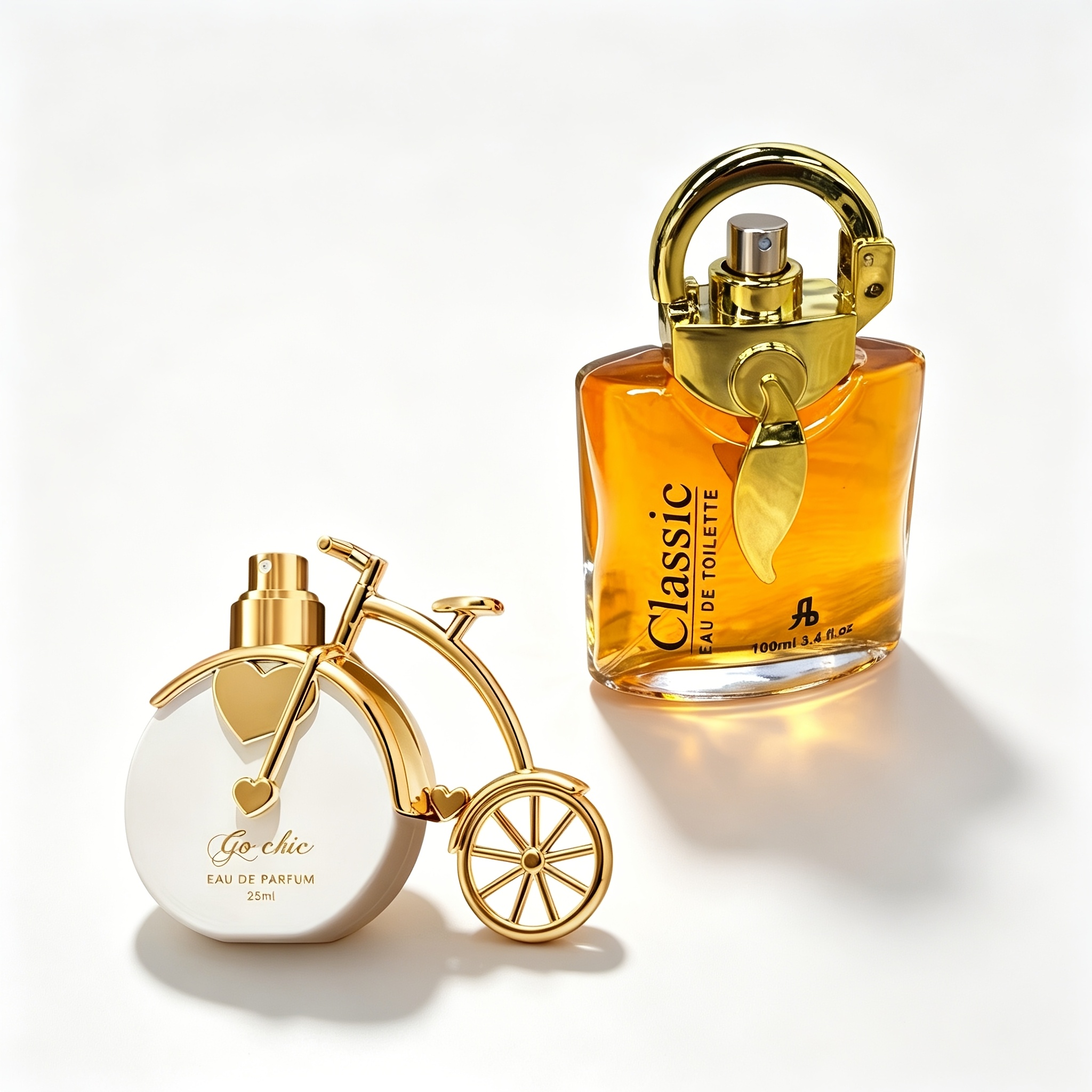2pcs Golden Fragrance Set | Bike Oriental Floral Scent And Padlock Osmanthus Fruity Perfume | Long-lasting Scent | Perfect For Valentine's Day And Daily Personal Use