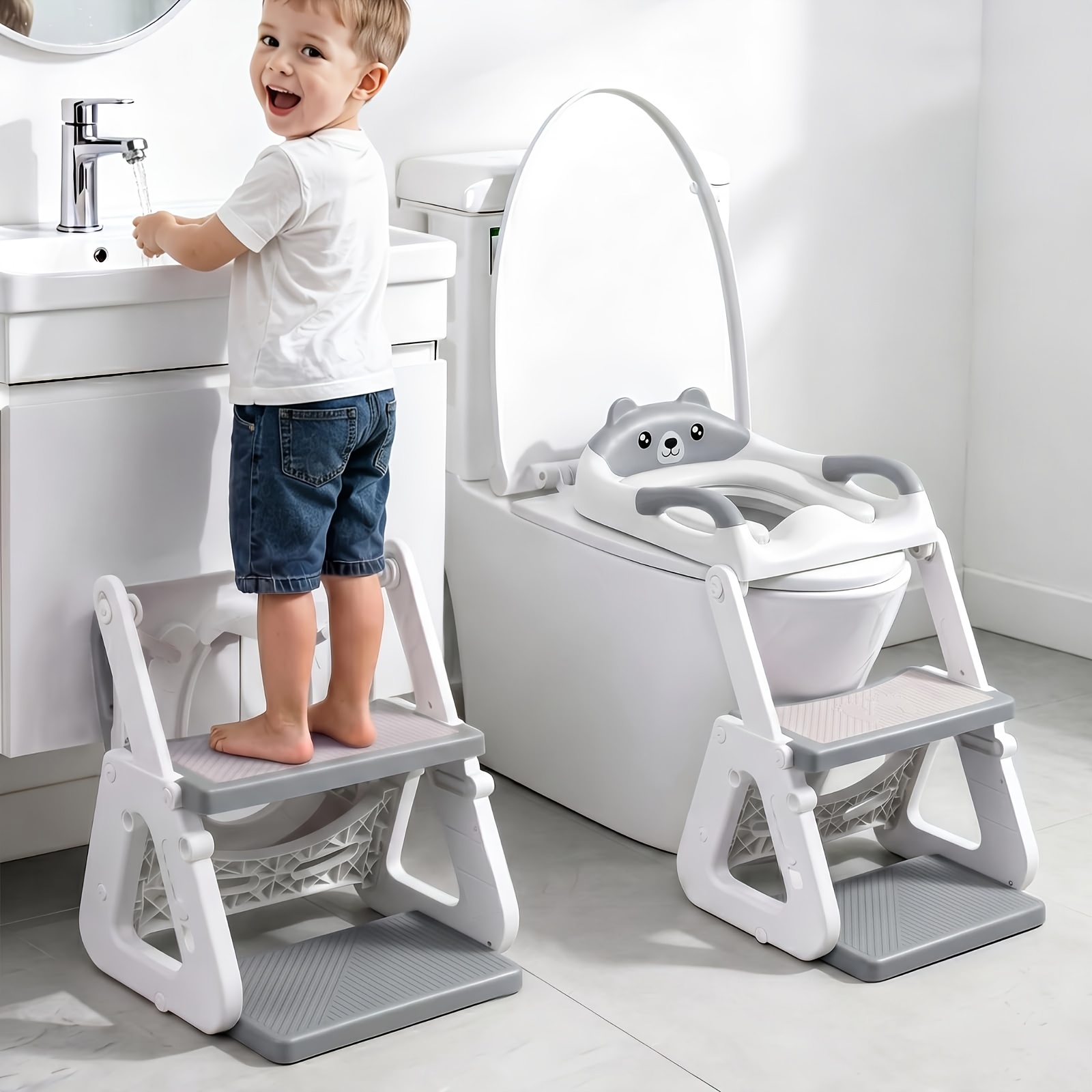 TEMU 2-in-1 Potty Training Toilet Seat With Step Stool For Toddlers, Adjustable Height Anti-slip Pad & Splash Guard, Potty Chair Kids Boys Girls,