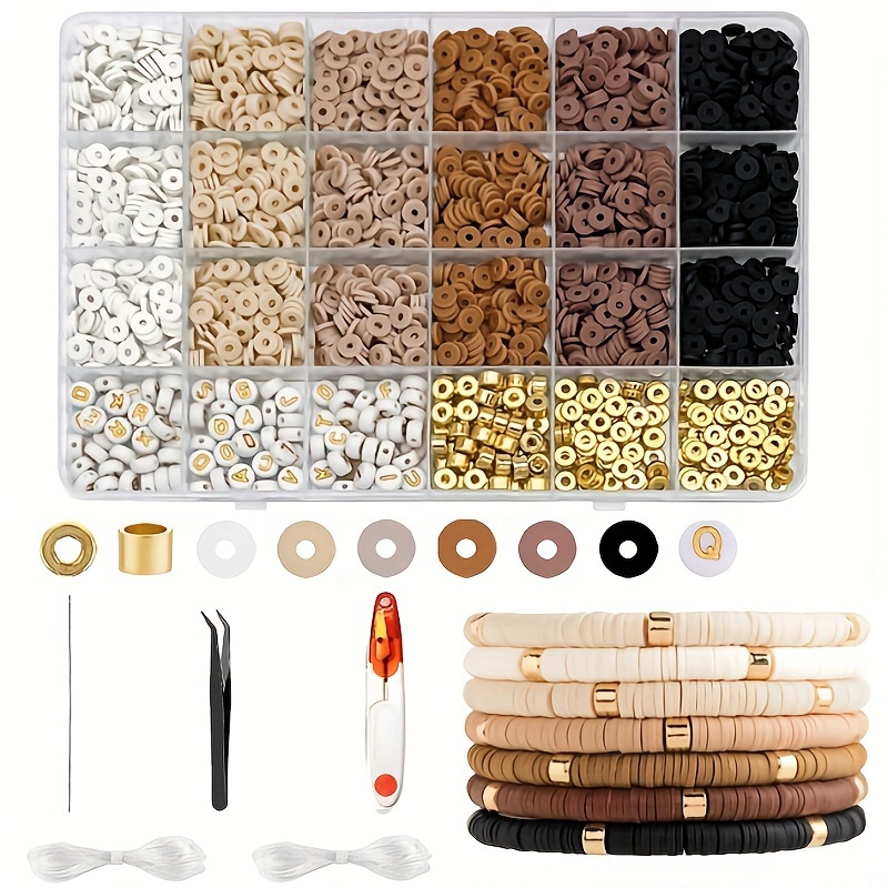 

2414-piece Polymer Clay Bead Bracelet Making Kit - Vintage Style, 6 Colors With Alphabet Charms & Black Stone Accents For Diy Jewelry Crafting Beads For Jewelry Making Beads For Bracelets