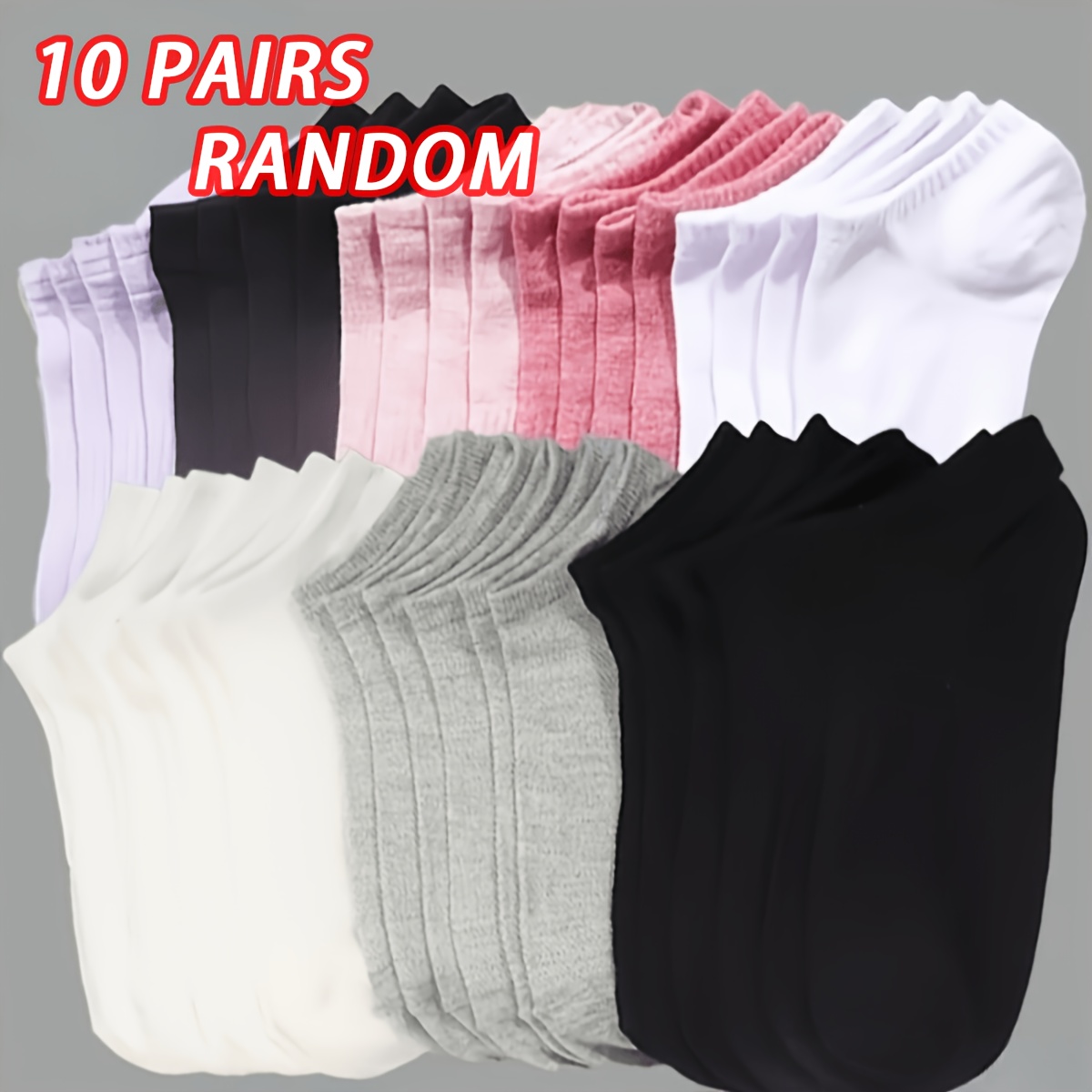 TEMU Pack de 10 de calcetines aleatorios - Calcetines tobilleros unisex transpirables de color liso surtido aleatorio de moda, calcetines