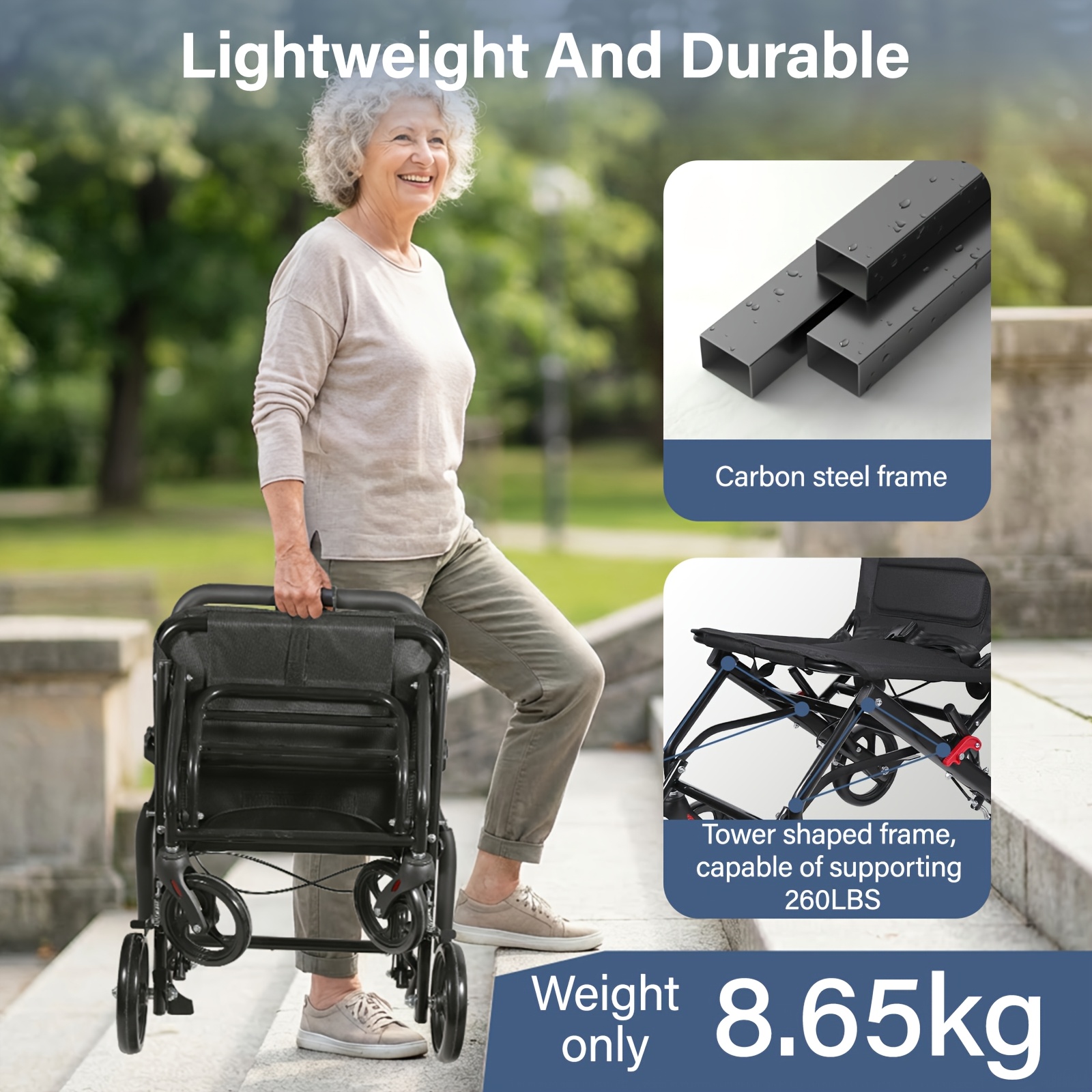 Wheelchairs for Adults Lightweight Foldable Ultra Lightweight Transport Wheelchair, Portable Folding Transfer Chair for Seniors, Adolescents And Children, Narrow Wheelchair for Tight Spaces OR Travel - Image 7