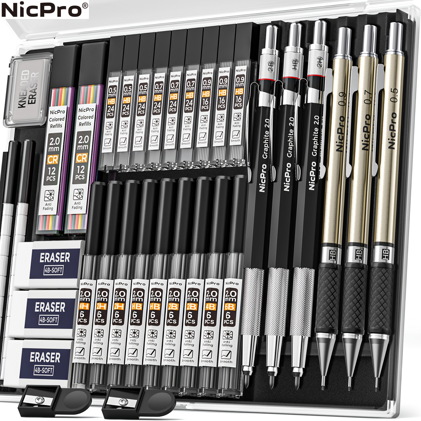 

Nicpro 35pcs Art Mechanical Pencil Set, 3 Drafting Pencil 0.5 Mm & 0.7 Mm & 0. & 3 Pcs 2mm Lead Holder (6b 4b 2b Hb 2h 4h Colors) For Sketching Drawing With 20 Tube Lead Refills Case