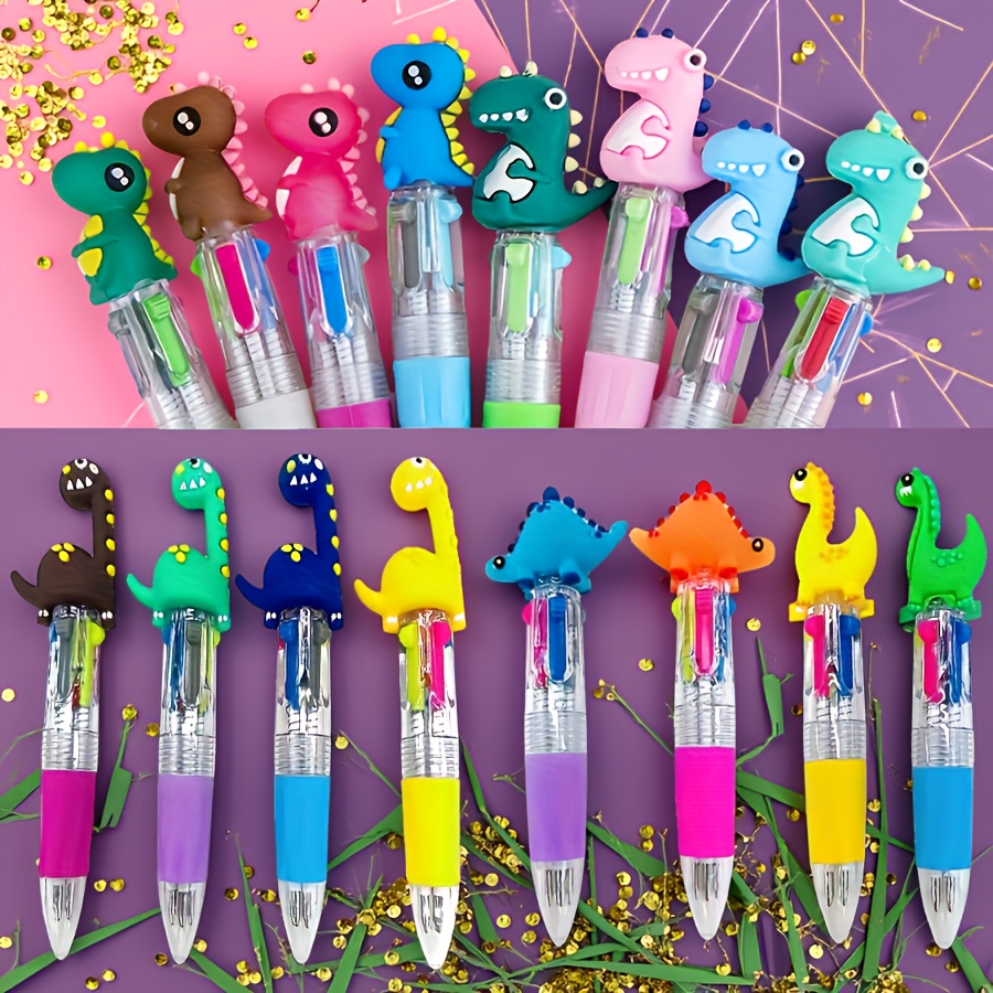 Image of Random 16pcs Dinosaur Series Mini 4-color Ballpoint Pens, Fine Writing Tools For Office And Study, Small Holiday Gifts