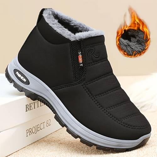 item picture sneakers womens winter ankle boots round toe flat shoes with thick padded sole and faux fur lining winter boots for outdoor hiking minimalist boot design durable outsole simple boot design warm lining