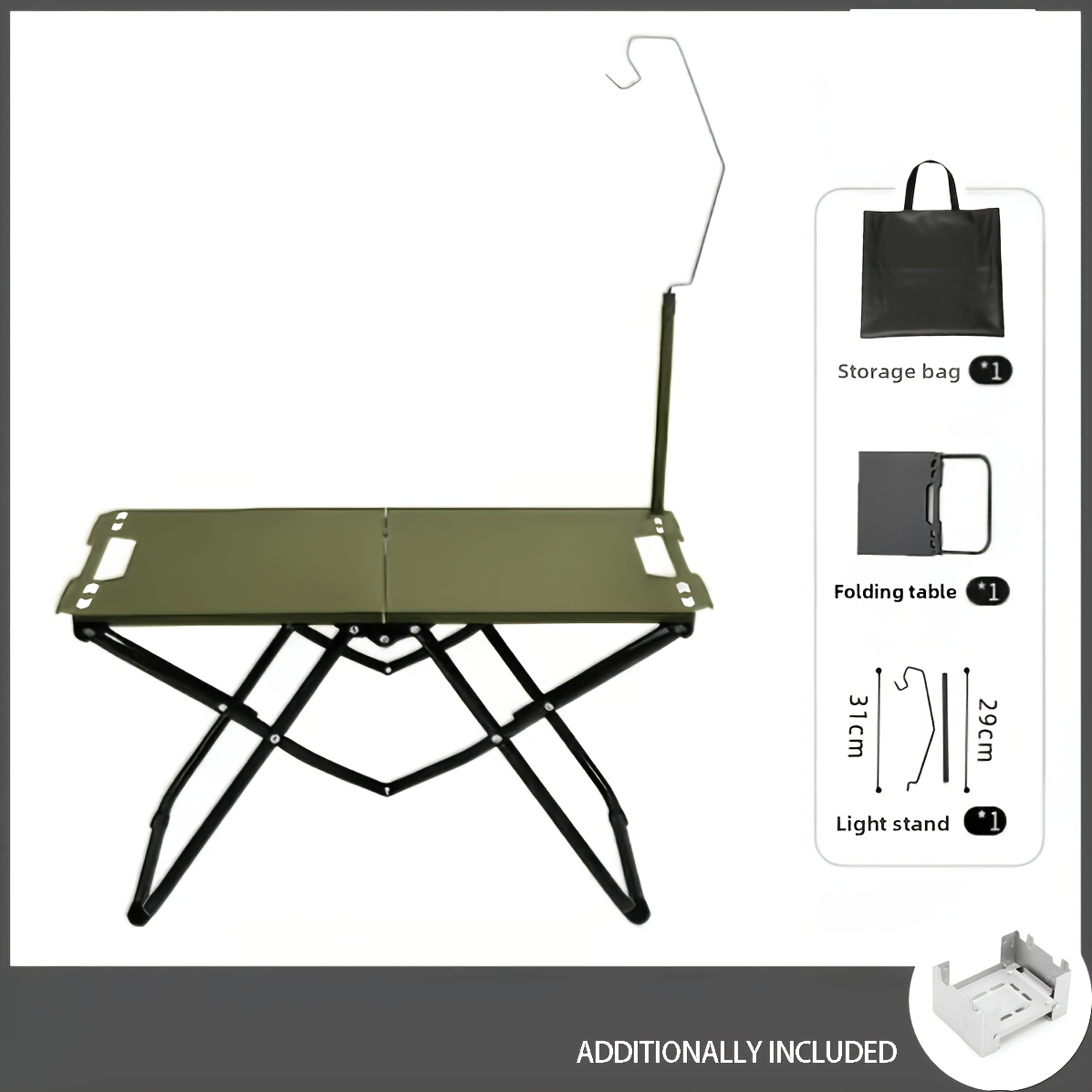 TEMU Portable Folding Camping Table 3pcs Set (table, Storage Bag, Light Rack), Lightweight Iron Picnic Table, Portable Design Suitable For Outdoor