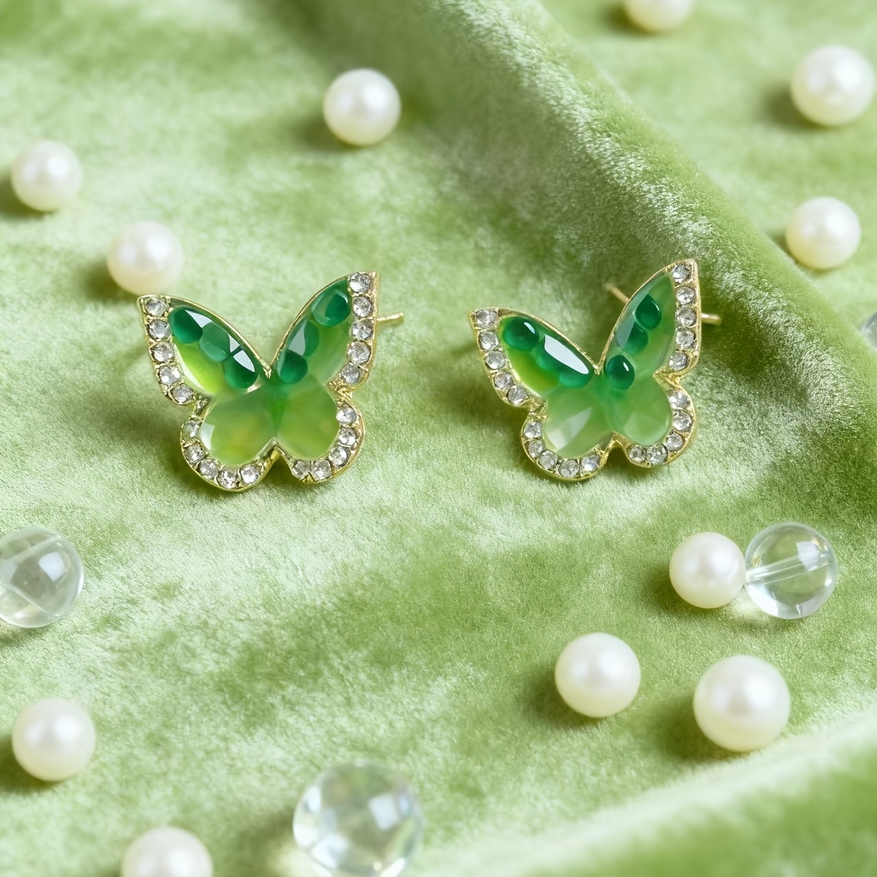 Bohemian Style Fresh Green Jelly Butterfly Stud Earrings
