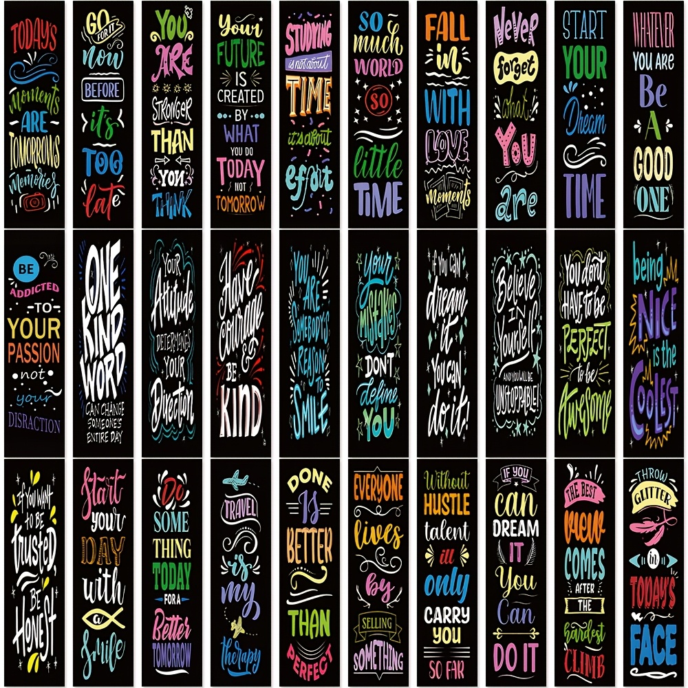 TEMU 30pcs Inspirational Quotes Black Bookmarks Perfect For Book Lovers Retro Graffiti Design Reading Marking Cards Suitable As Classroom Reward