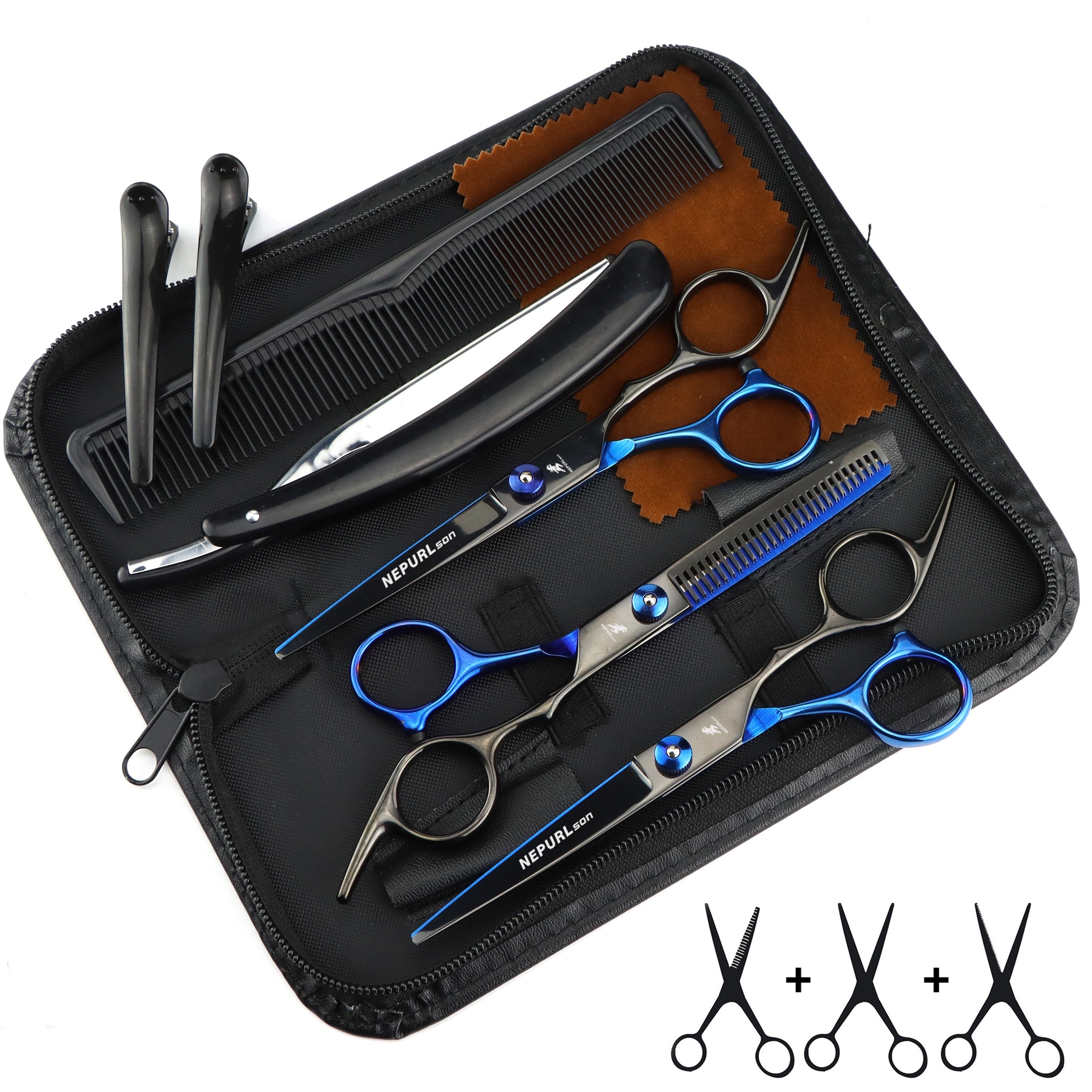  9pcs professional haircutting scissors set 6 0 inch texturizing thinning shears for all hair types right handed scent free Product details 18