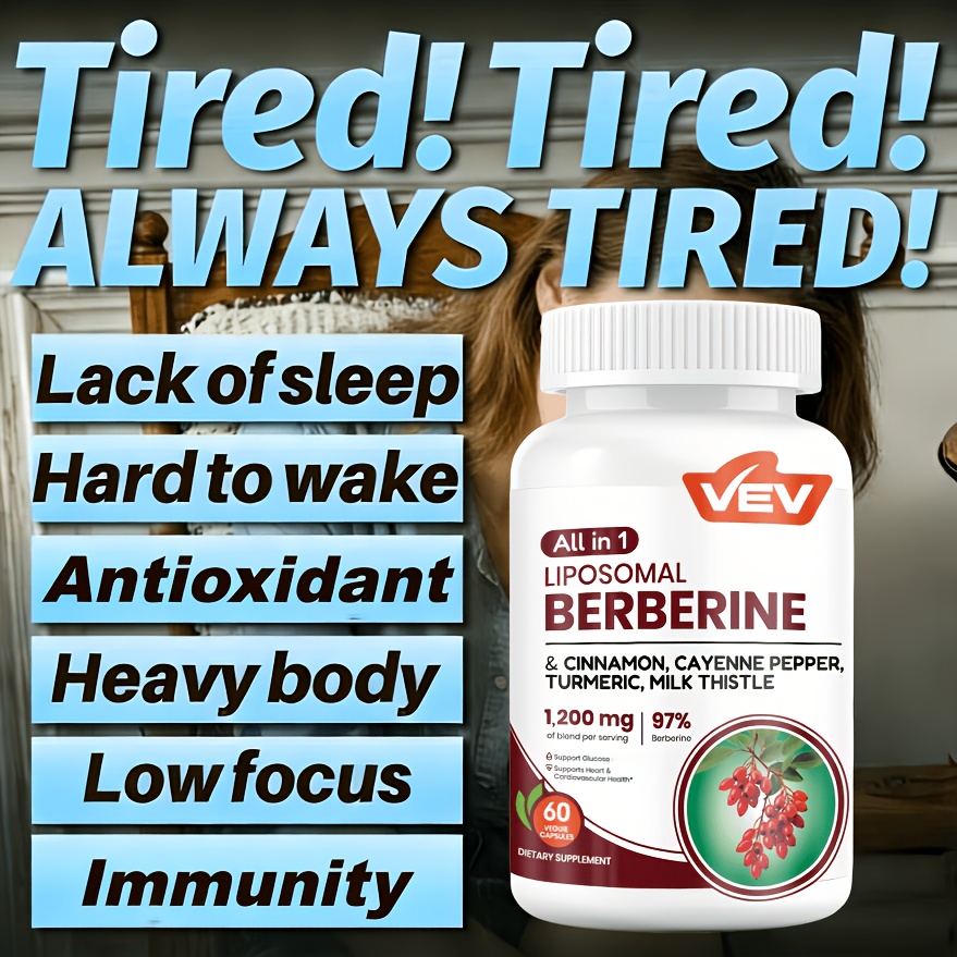 VEV Berberine Capsules with Ceylon Cinnamon, Cayenne Pepper, Turmeric & Milk Thistle Supplement, 1 Bottle